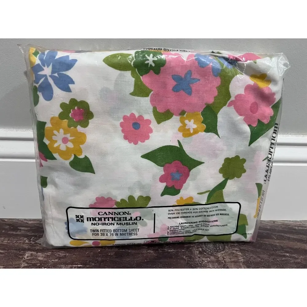 Vintage Cannon Monticello 1970s Twin Fitted Sheet Factory Sealed NOS